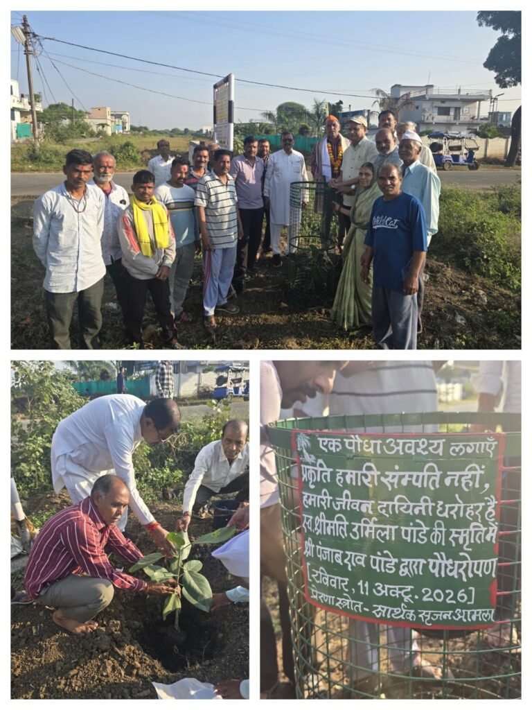नवरात्रि पर स्व. उर्मिला पांडे की स्मृति में बरगद का पौधरोपण, हरियाली बढ़ाने का दिया संदेश सार्थक सृजन की प्रेरणा से पांडे परिवार की पहल, स्मृतियों को प्रकृति से जोड़ने का अनूठा प्रयास